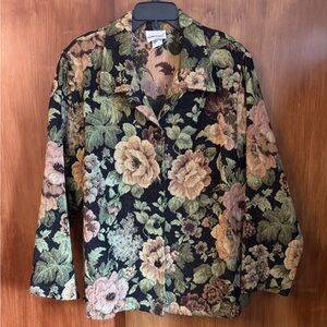 Vintage 90s Fashion Bug Tapestry Knit Multicolor Floral Jacket, Women’s Plus XXL